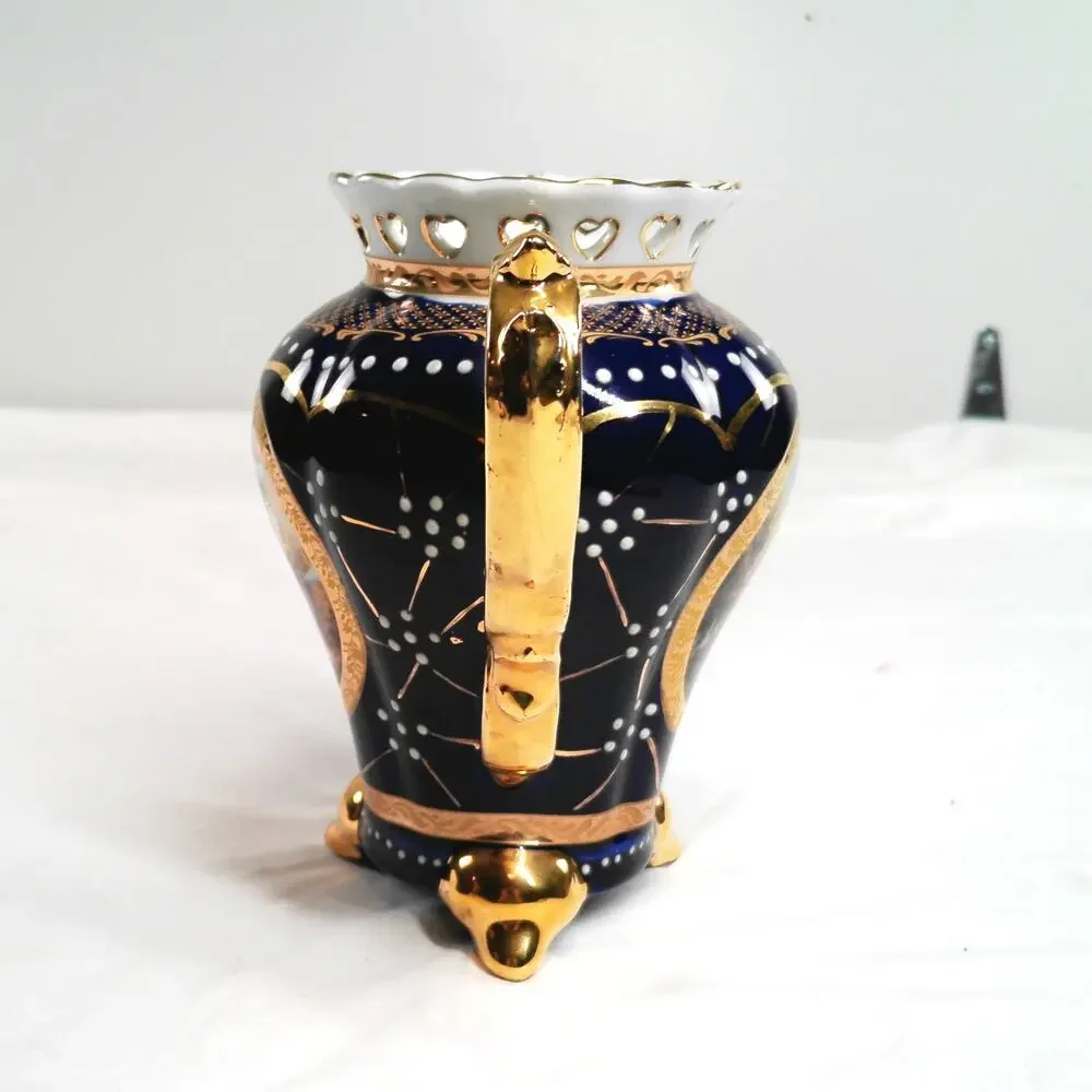 Luigi & Sons Porcelain Coffee Pot Gold Romantic Heart Rim Footed Vase Teapot